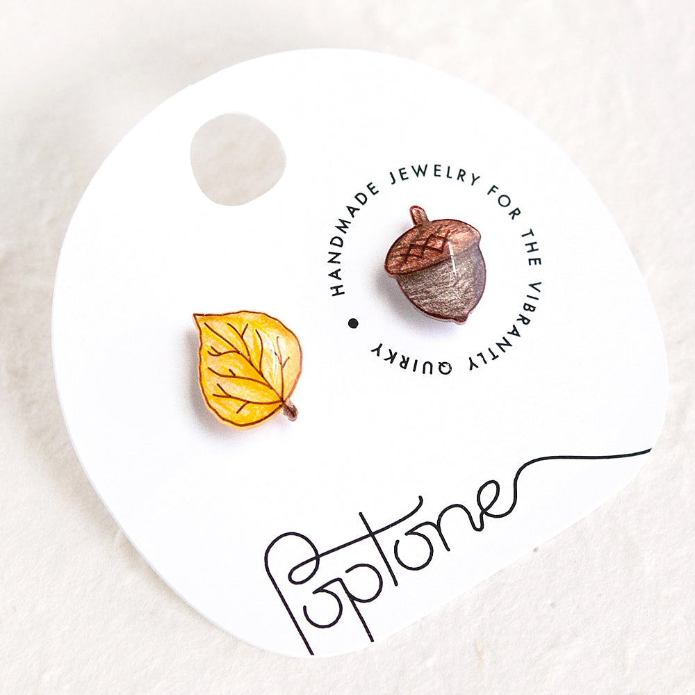 Poptone Aspen Leaf and Acorn Stud Earring