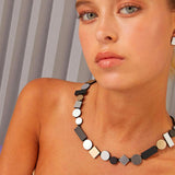 Bauhaus Necklace Round - Silver + Black + Gold