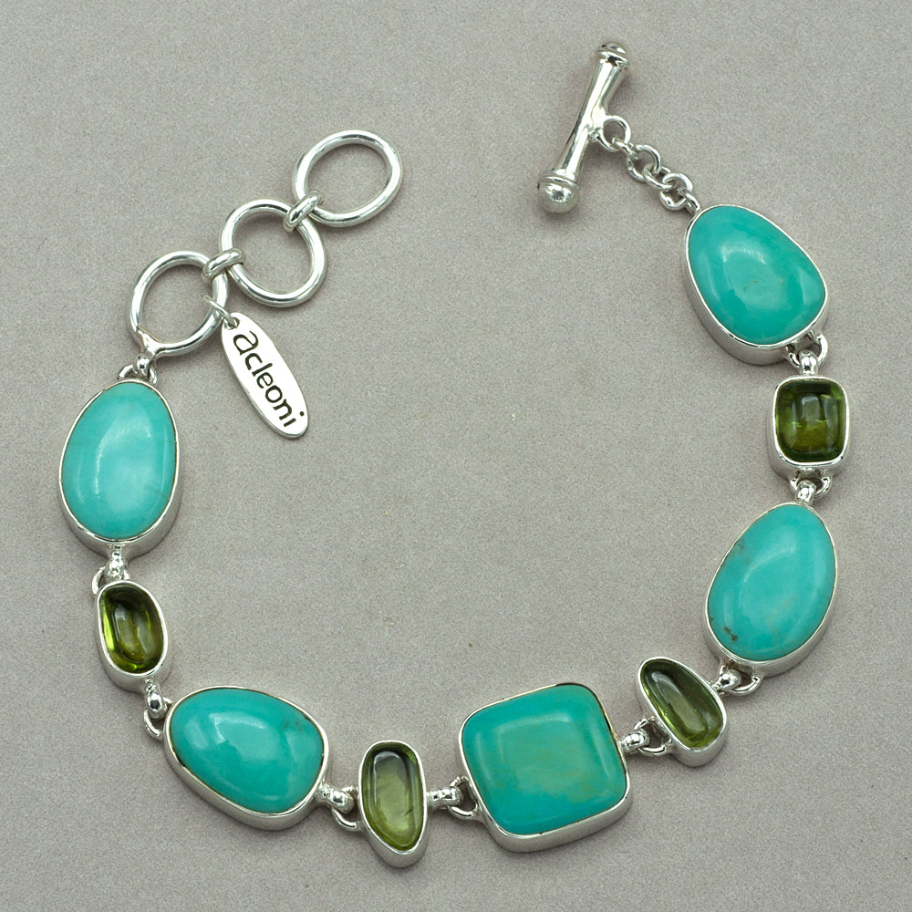 Turquoise and Peridot Sterling Silver Bracelet