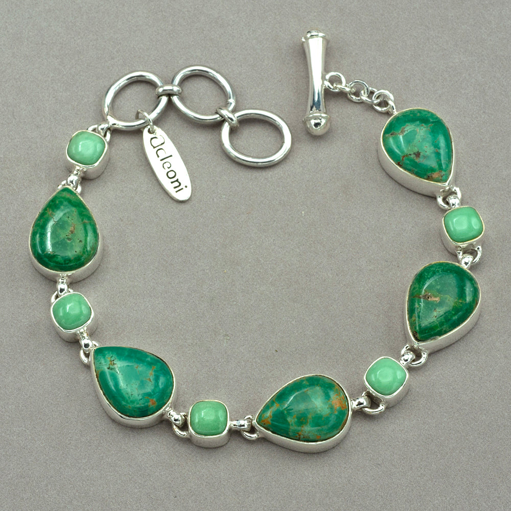 Green Teardrop Turquoise and Variscite Bracelet
