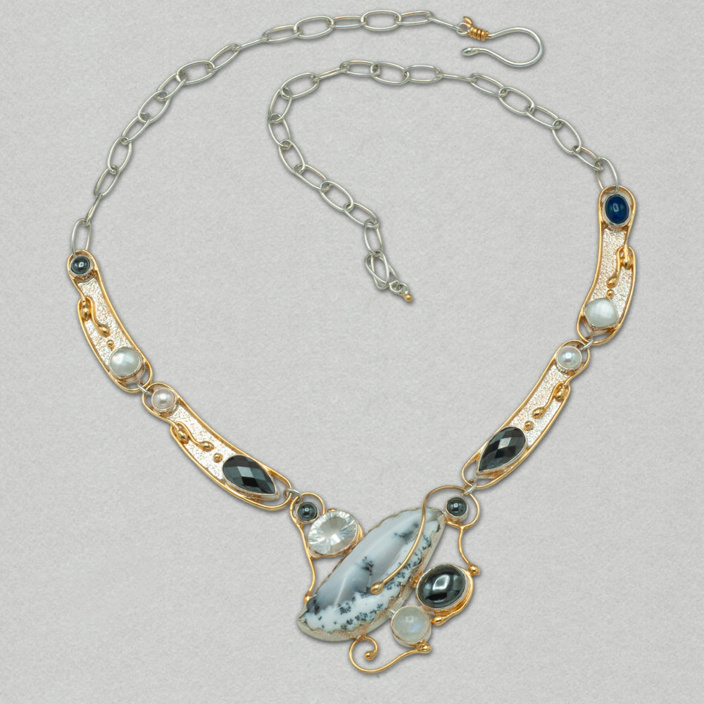 Michou 22K Gold Vermeil Necklace with Dendritic Agate and Hematite