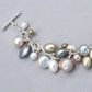 Pastel Pearls on Hammered Sterling Silver Chain Bracelet