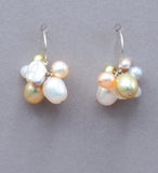 Pastel Freshwater Pearl Cluster Earrings Sterling Silver