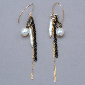 Urban Pearl and Chain Gold Fill Earrings