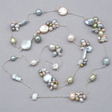 Pastel Pearls & Sterling Silver Long Lariat Necklace