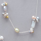 Pastel Pearls & Sterling Silver Long Lariat Necklace