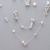 Pastel Pearls & Sterling Silver Long Lariat Necklace