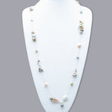 Pastel Pearls & Sterling Silver Long Lariat Necklace