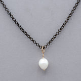 Pearl on Black & Gold Chain Necklace