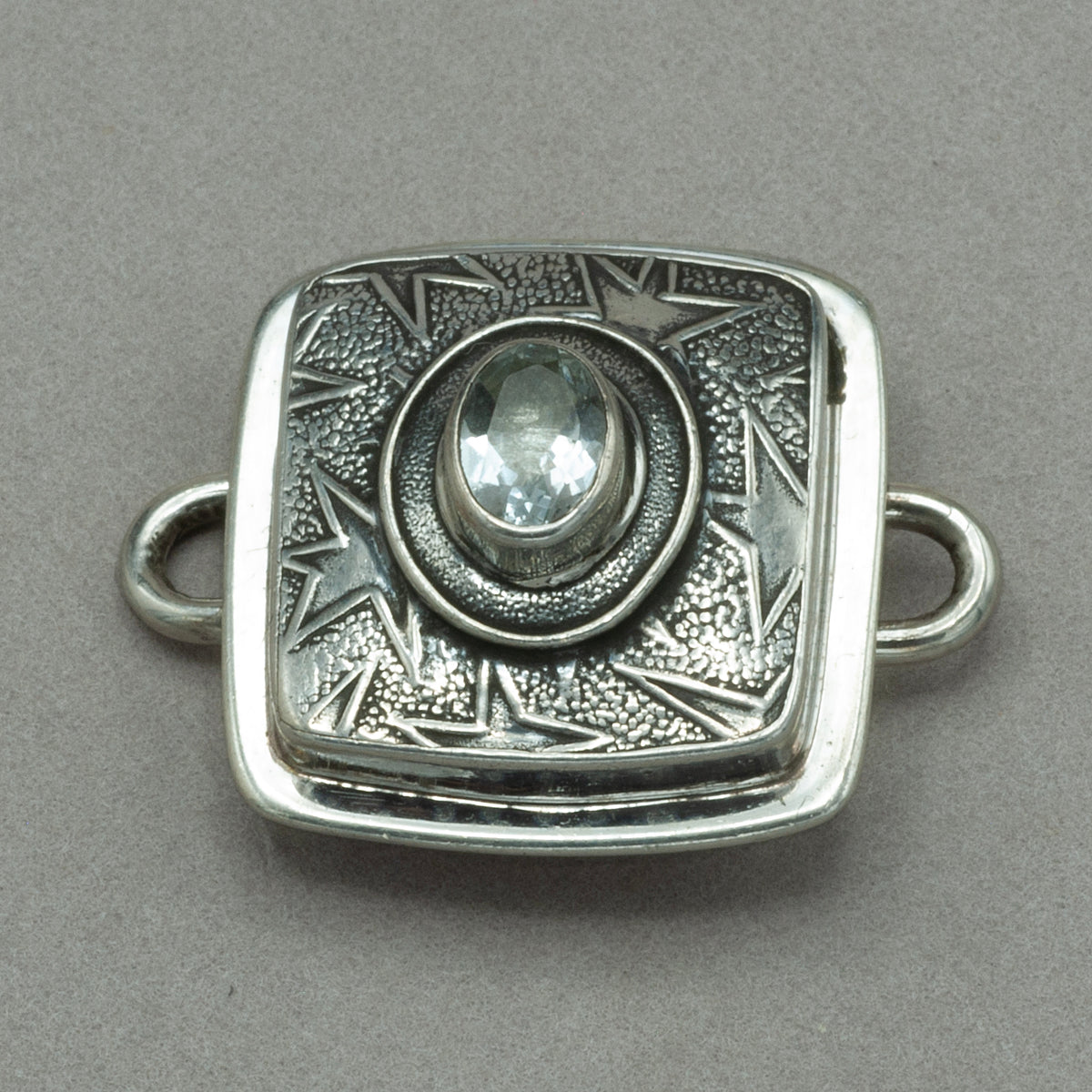 Tabra Vintage Embossed Sterling Silver and Aquamarine Charm