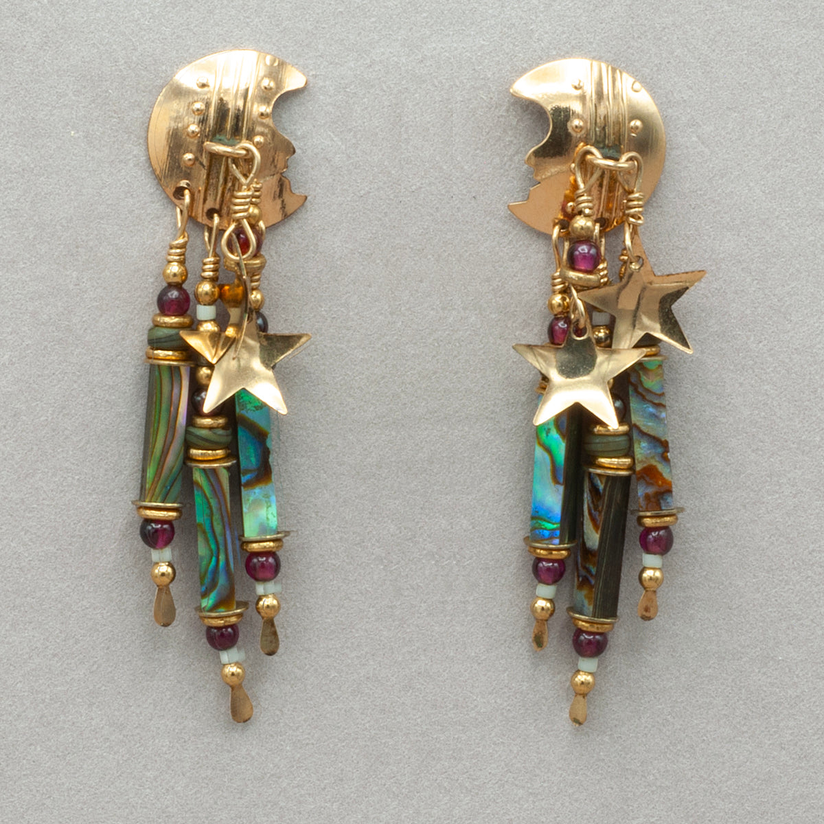 Tabra Vintage Moon and Star Gold Post Earrings