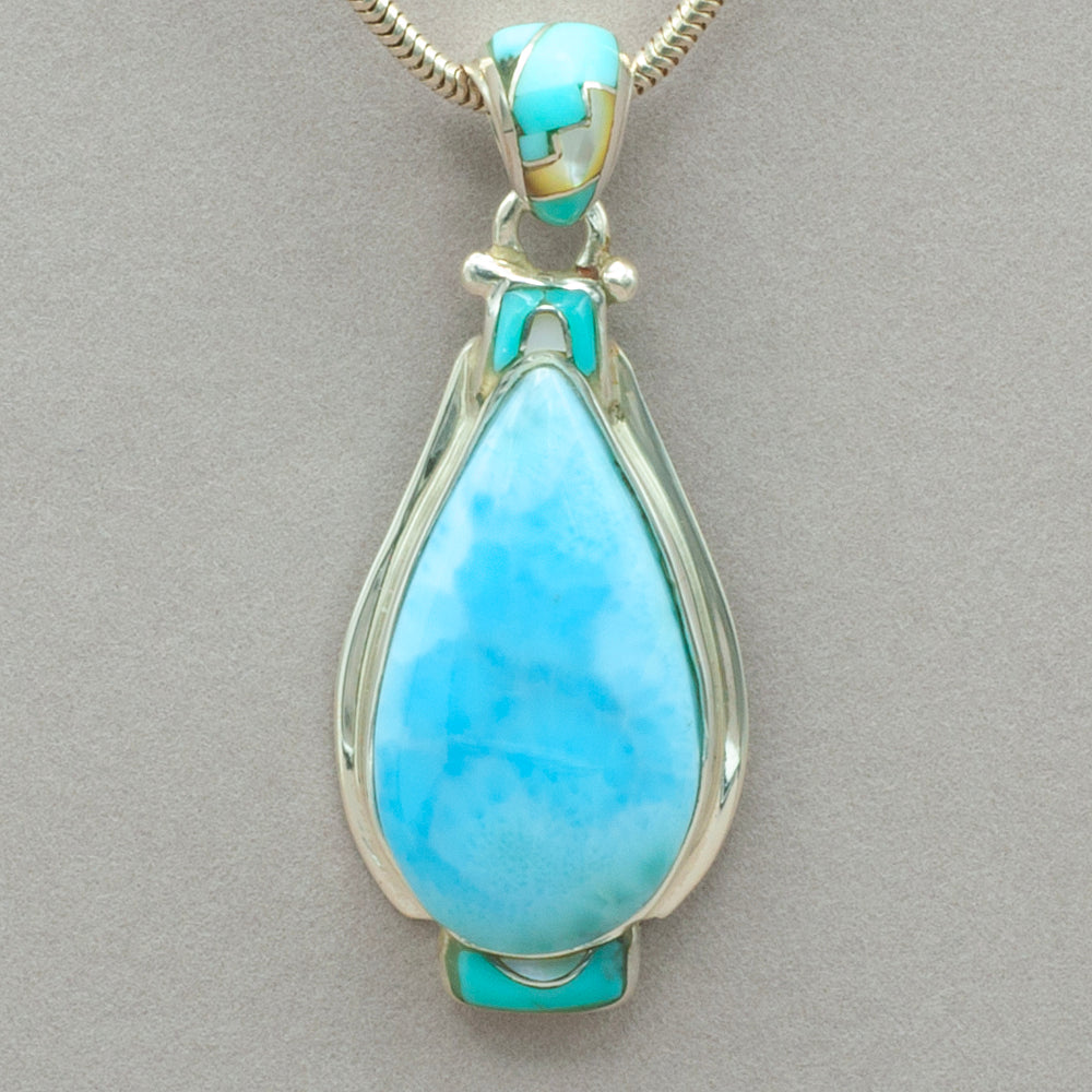 Larimar Teardrop with Turquoise & Mother of Pearl Pendant