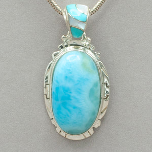 Larimar Oval with Turquoise and Mother of Pearl