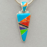 Triangle Pendant of Inlay Turquoise, Spiny Oyster by Ed Lohman