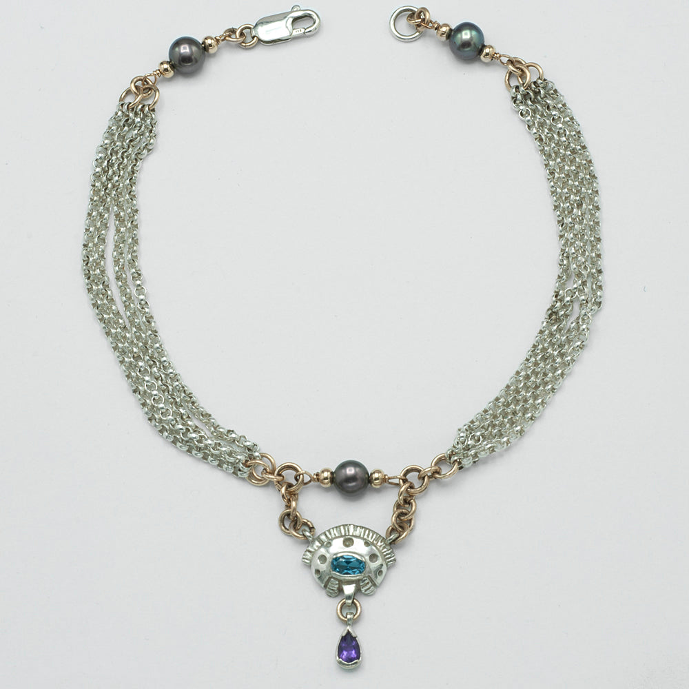 Blue Topaz and Amethyst Four Chain Anklet