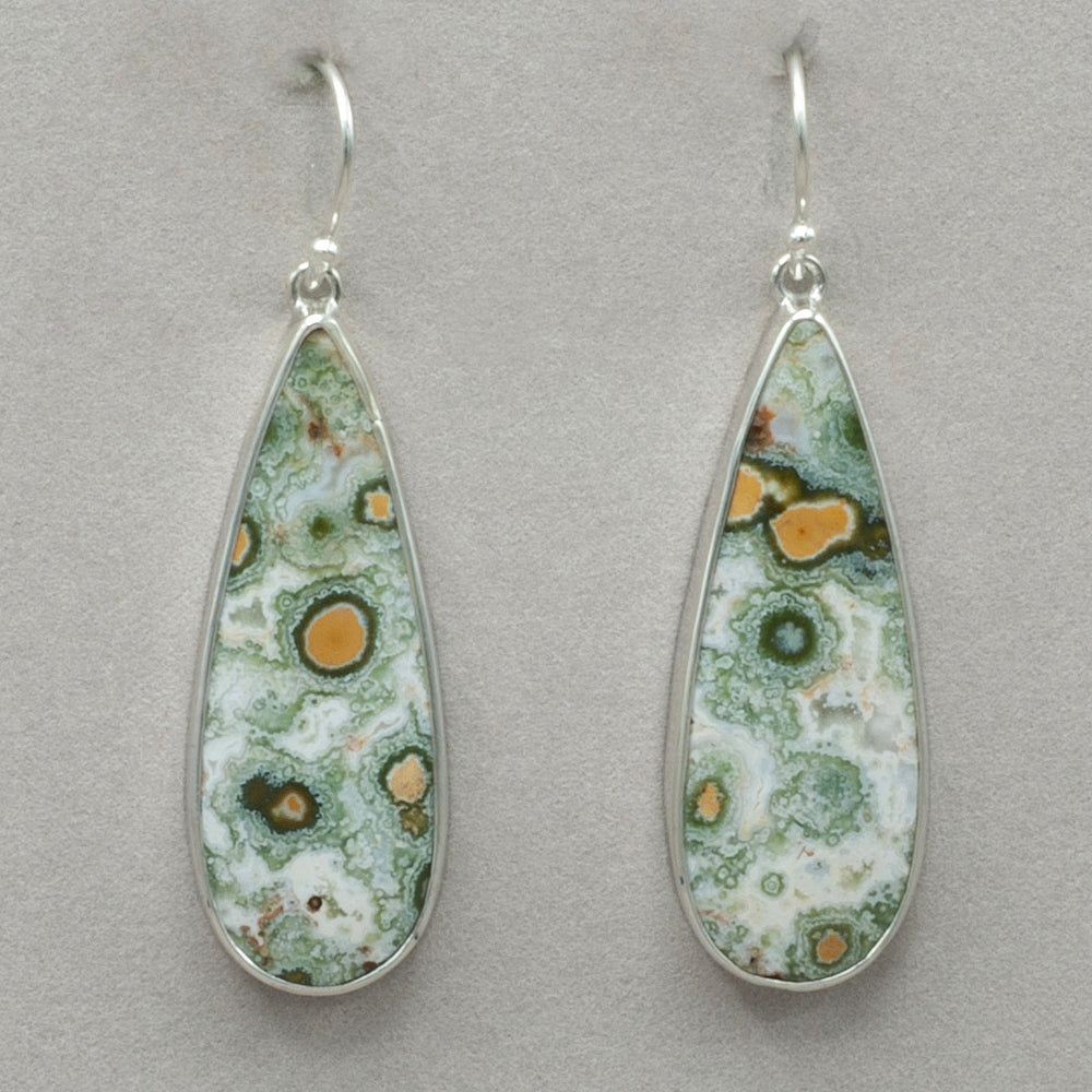 Long Teardrop Ocean Jasper Sterling Silver Earrings