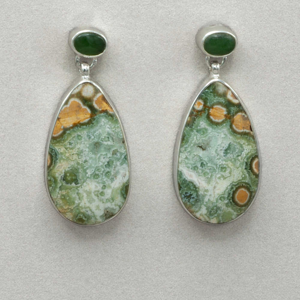 Ocean Jasper and Jade Sterling Silver Post Earrings