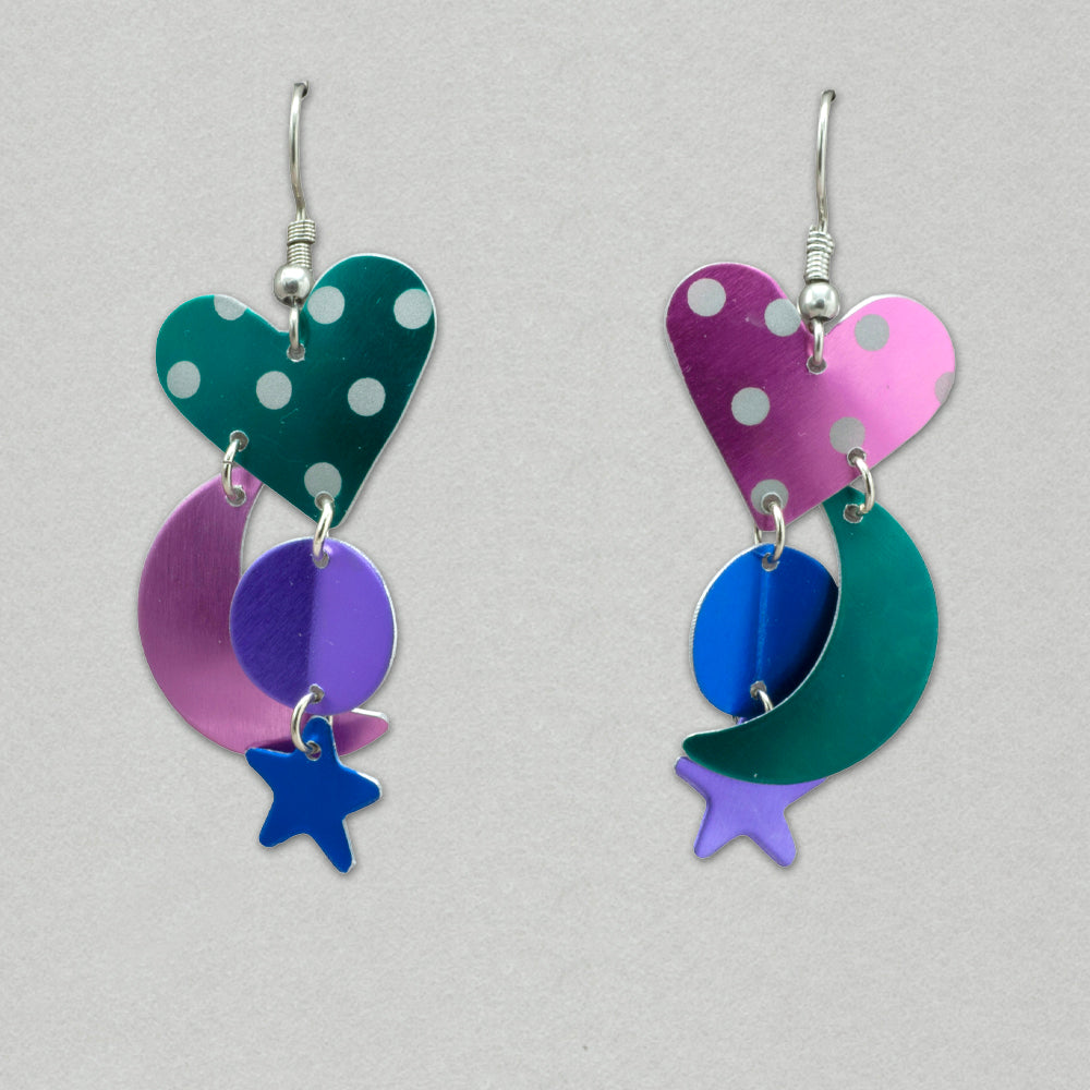 Sylvi Harwin Polka Dot Hearts Asymmetric Earrings