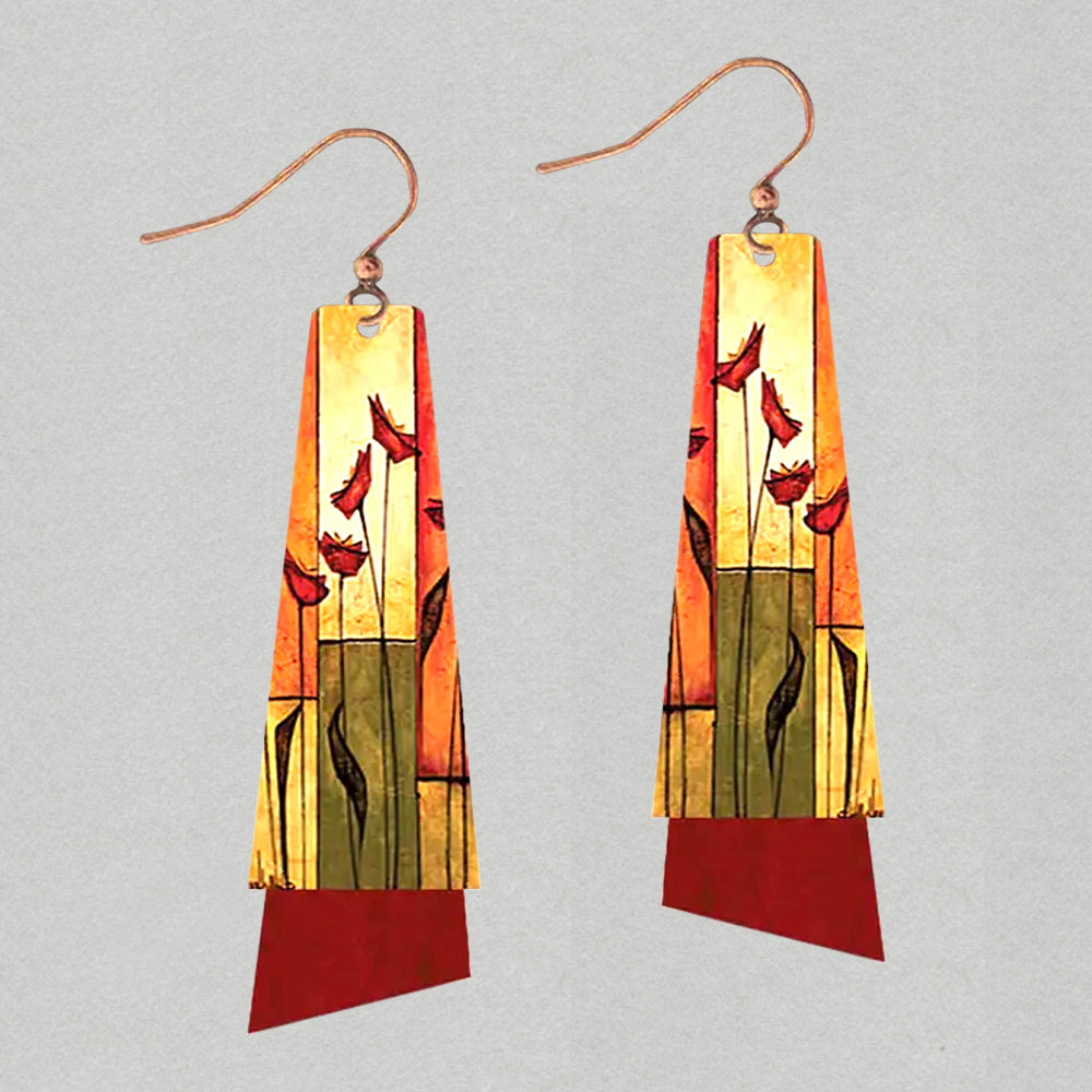 Illustrated Light Orange Block Flutter Multilayer Handmade Earrings