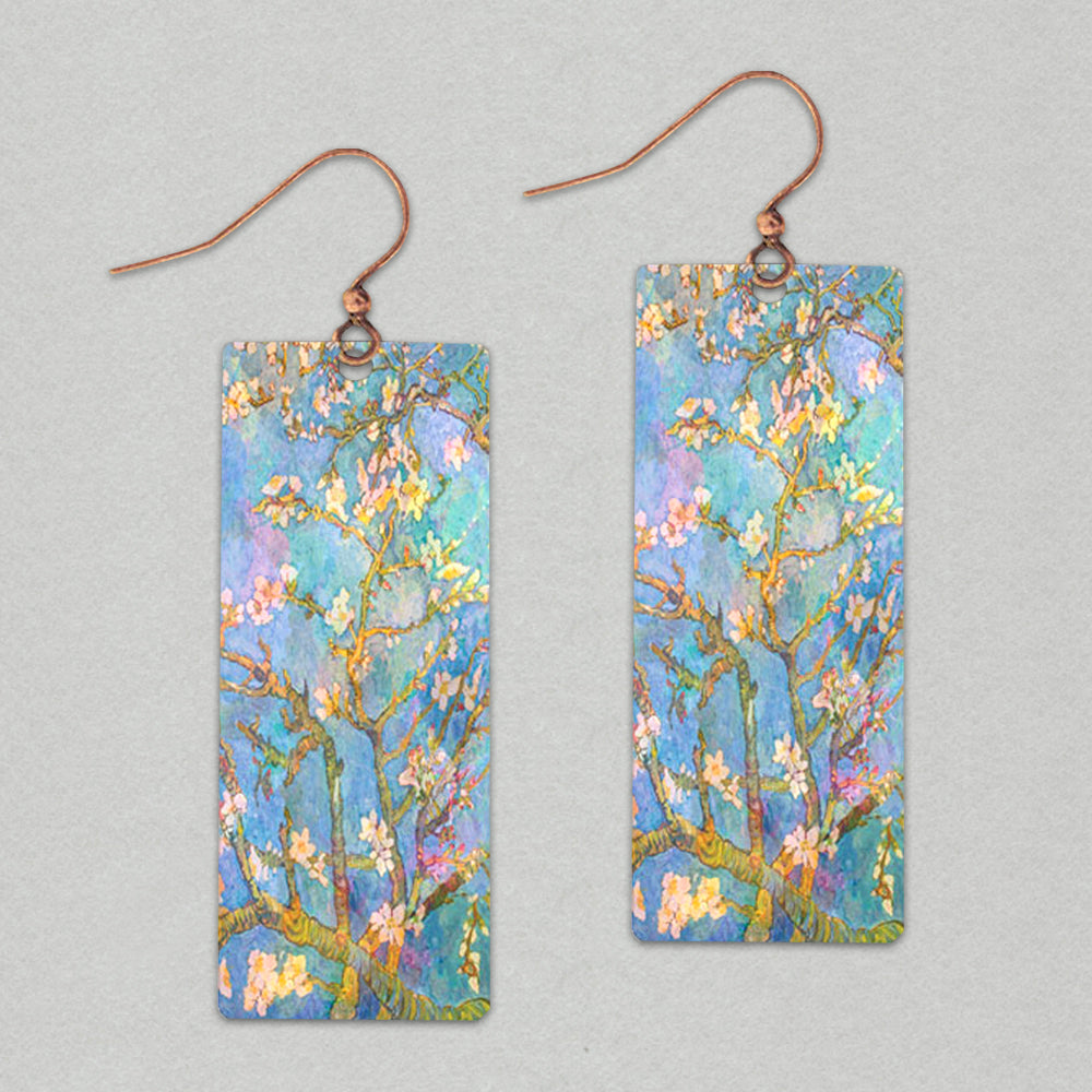 Illustrated Light Almond Branches Banner Handmade Earrings