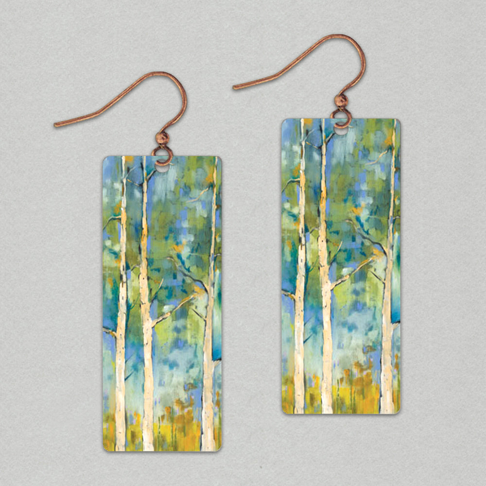 Illustrated Light Springtime Aspen Banner Handmade Earrings