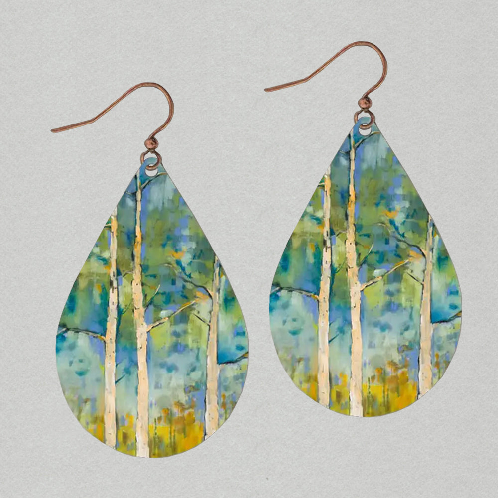 Illustrated Light Springtime Aspen Petal Drop Handmade Earrings