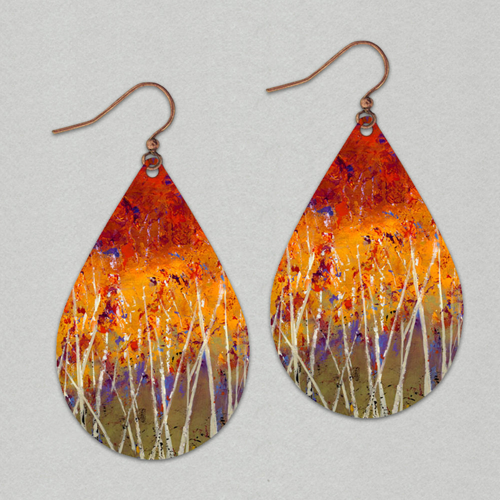 Illustrated Light Autumn Fury Petal Drop Handmade Earrings