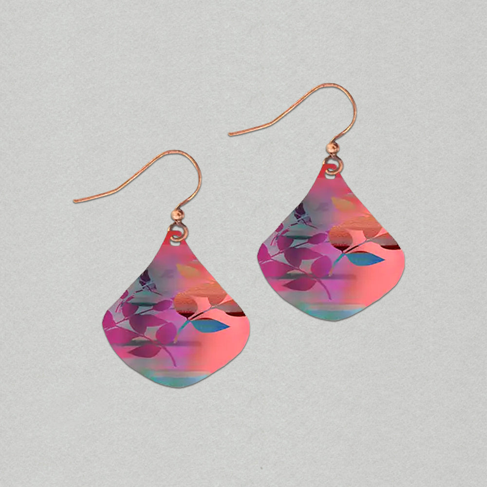 Illustrated Light Tropical Twilight Foliage Ginkgo Handmade Earrings