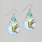 Illustrated Light Hummingbird Fine Art Short Drop Handmade Earrings