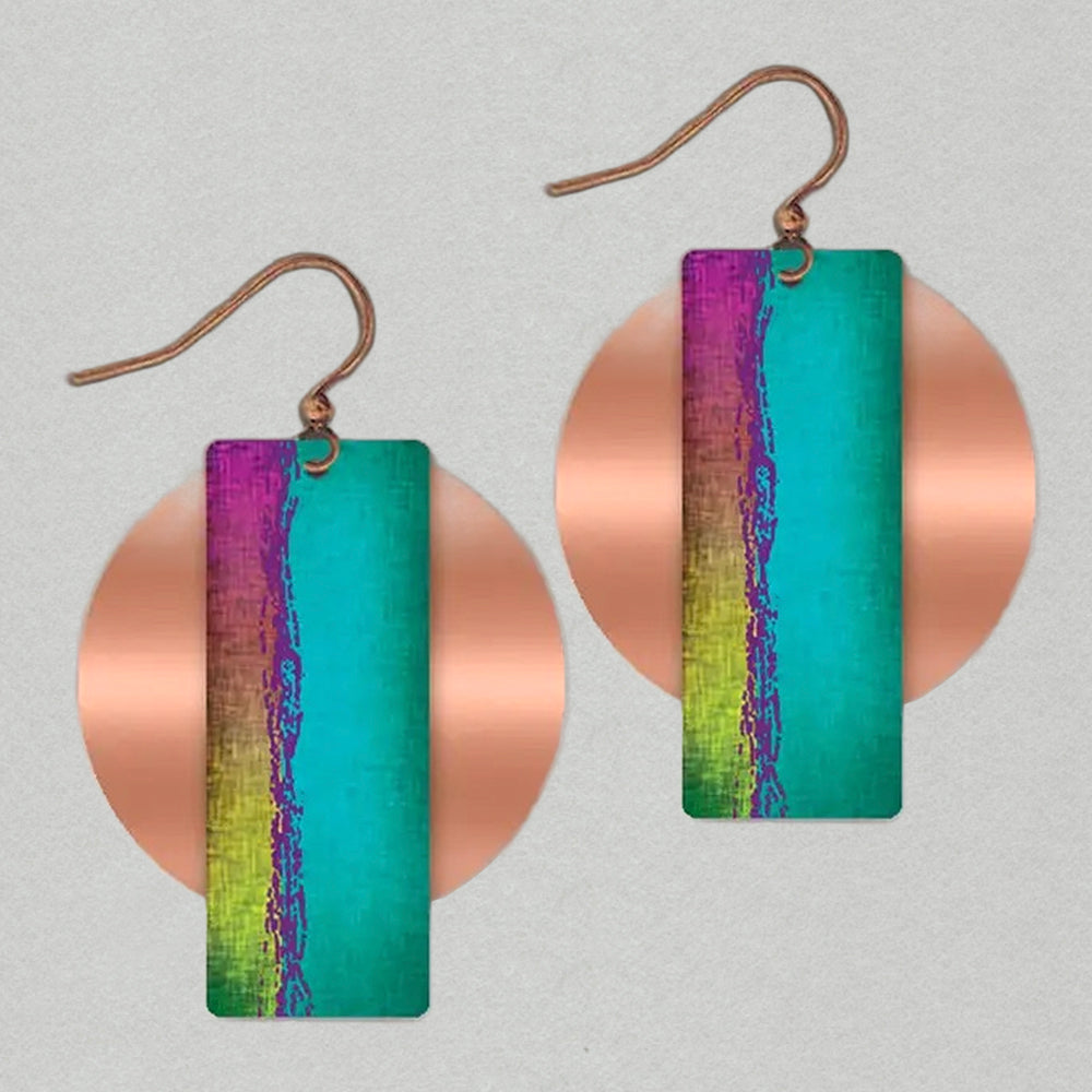 Illustrated Light Multicolor Copper Accent Multilayer Earrings - Turquoise