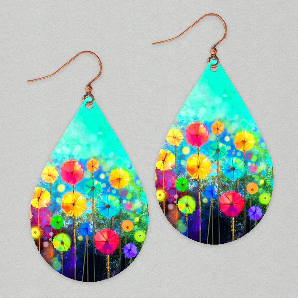 Illustrated Light Field of Flowers Petal Drop Earrings