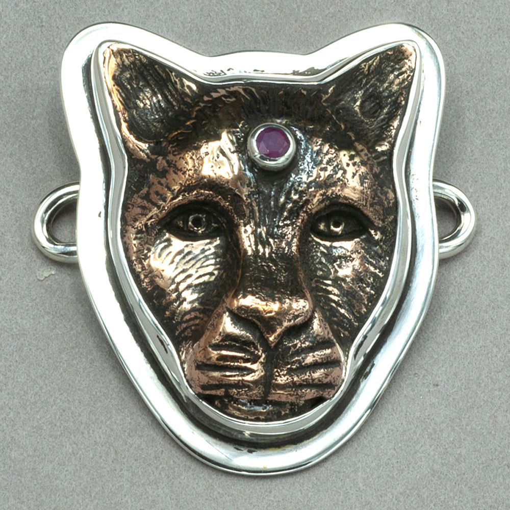 Tabra Large Bronze Jaguar and Ruby Bindi Charm