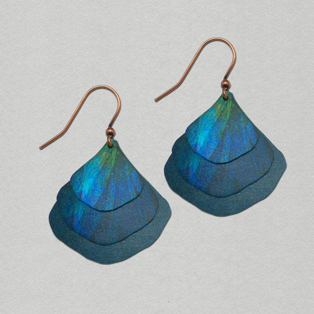 Illustrated Light Blue Nature Abstract Ginkgo Multilayer Earrings
