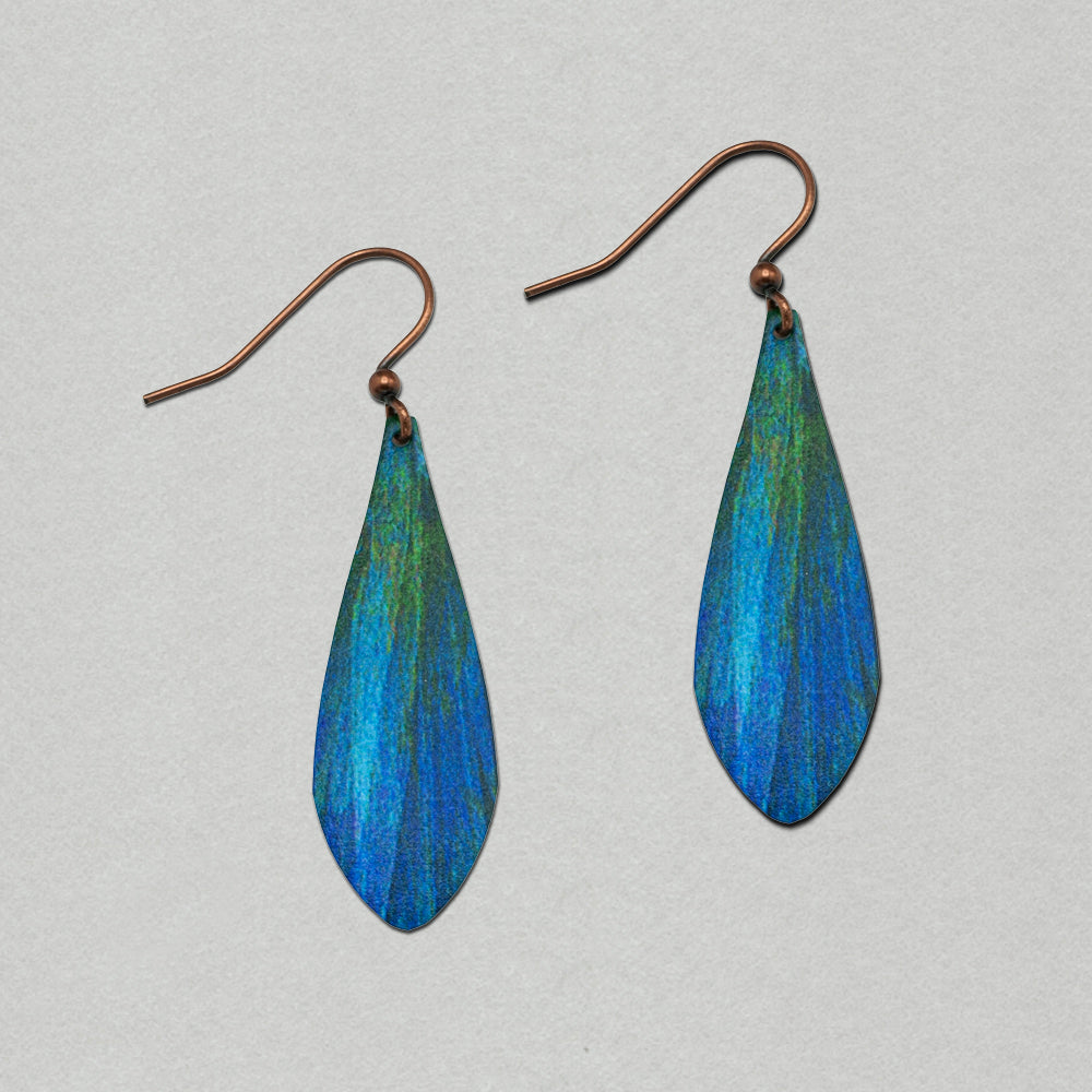 Illustrated Light Blue Nature Abstract Long Drop Handmade Earrings