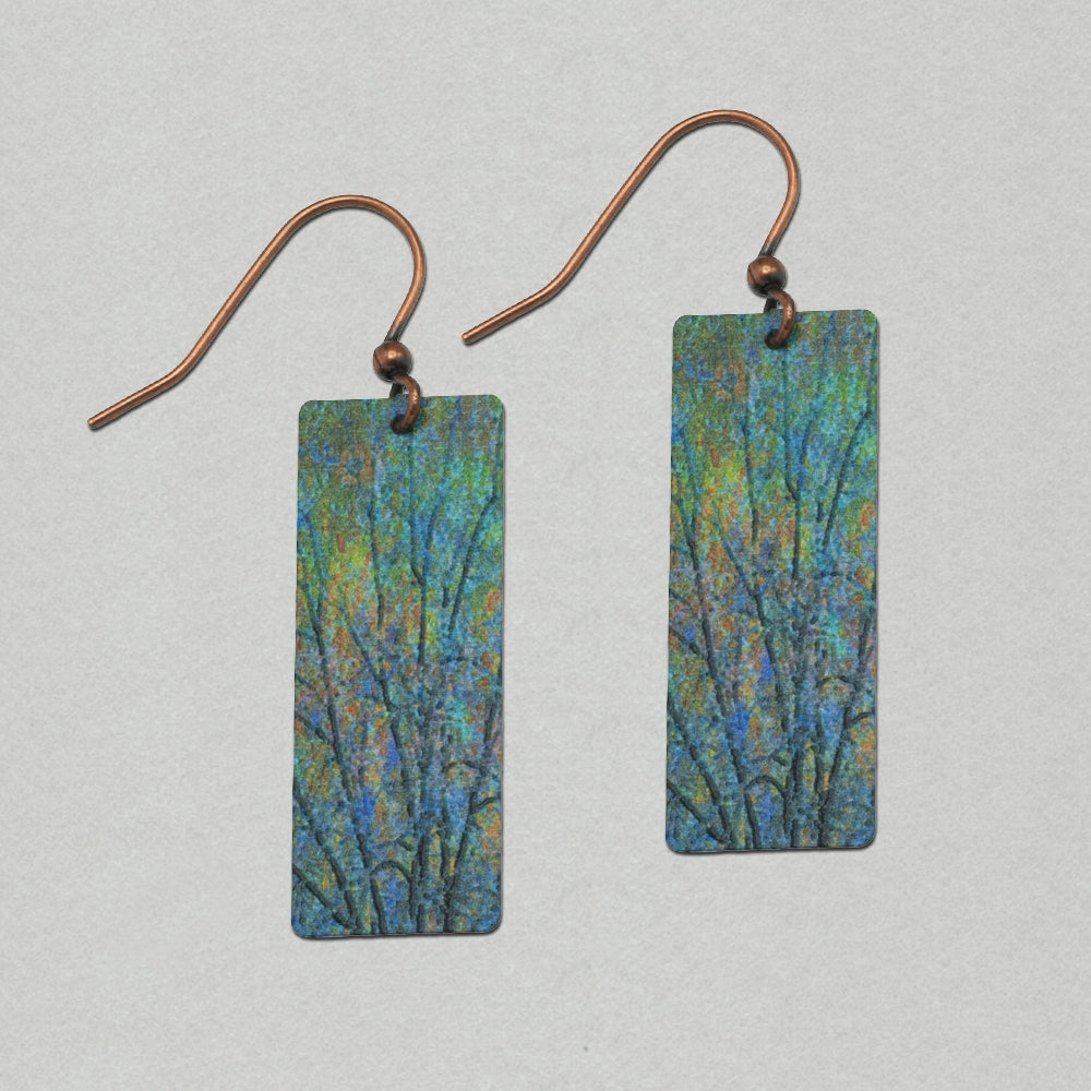 Illustrated Light Blue Branches Artistic Banner Earrings