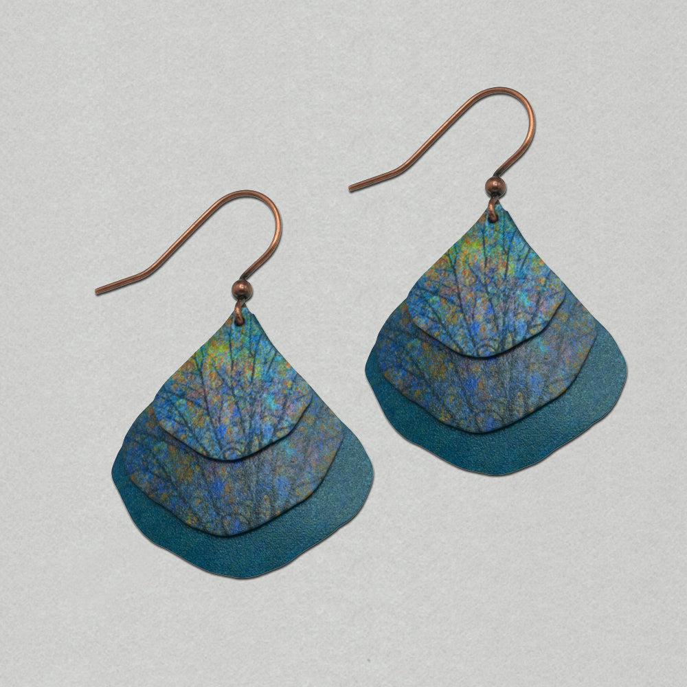Illustrated Light Blue Branches Artistic Gingko Multilayer Earrings