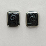 Tabra Vintage Carved Black Onyx Sterling Silver Post Earrings