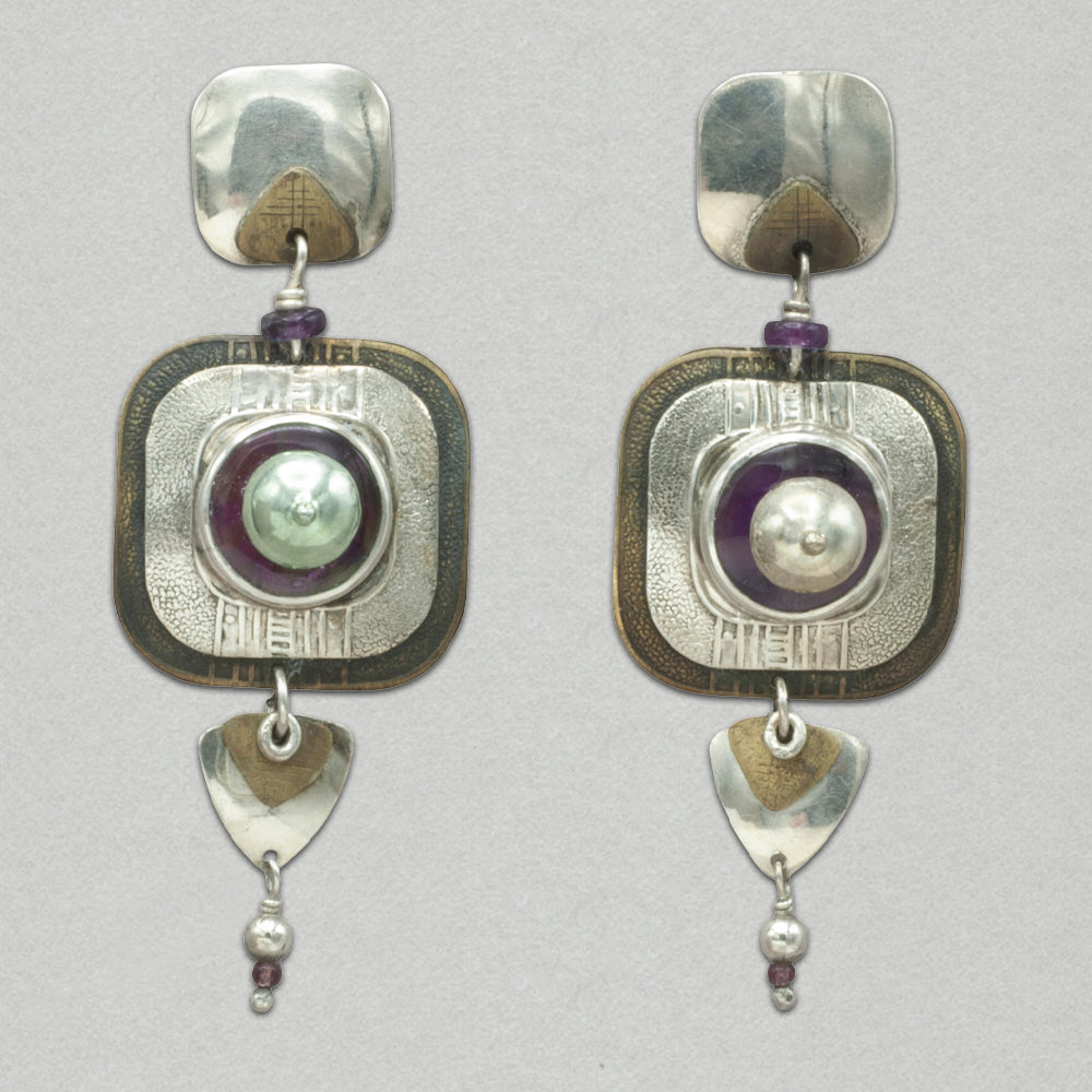 Tabra Vintage Amethyst, Bronze and Sterling Silver Post Earrings