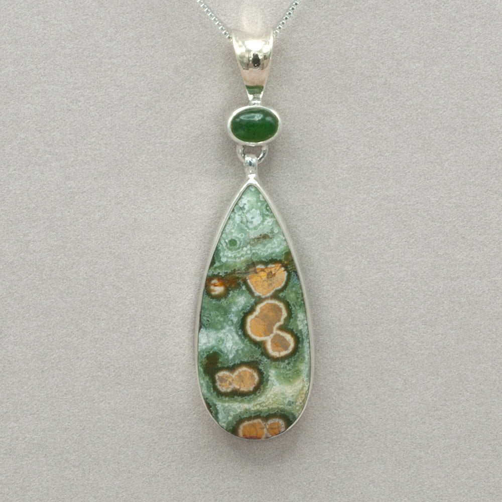 Ocean Jasper and Green Jade Sterling Silver Pendant
