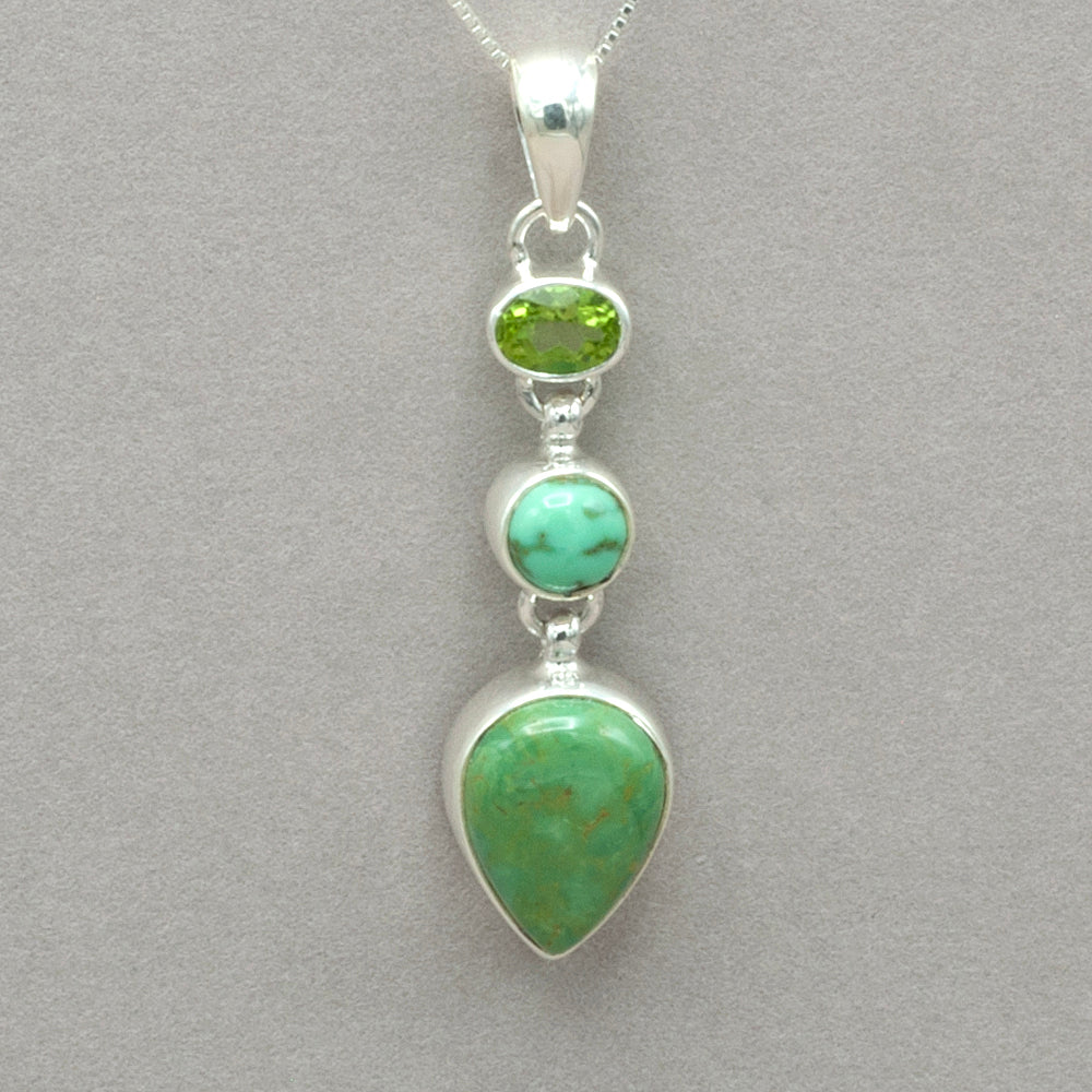 Green Turquoise Variscite and Peridot Sterling Silver Pendant