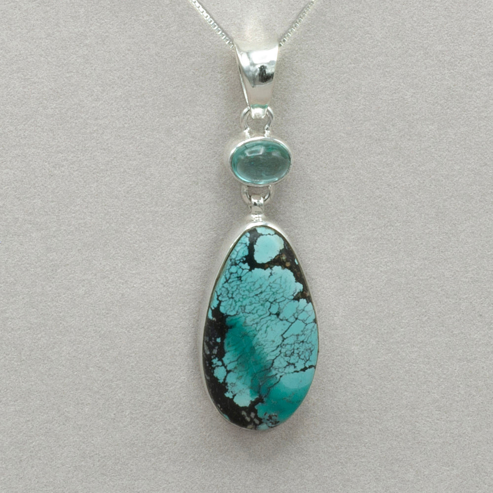 River Moon Turquoise and Apatite Sterling Silver Pendant