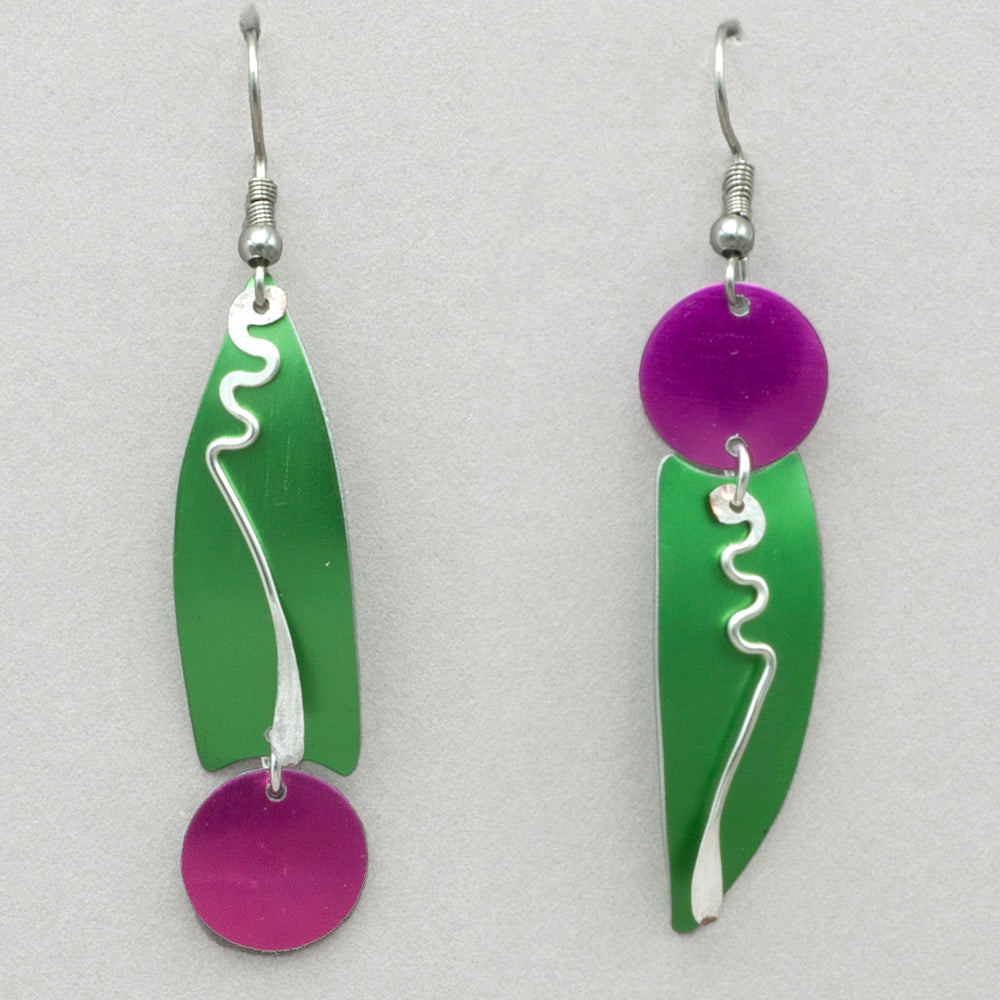 Sylvi Harwin Asymmetric Earrings - Lime/Fuscia