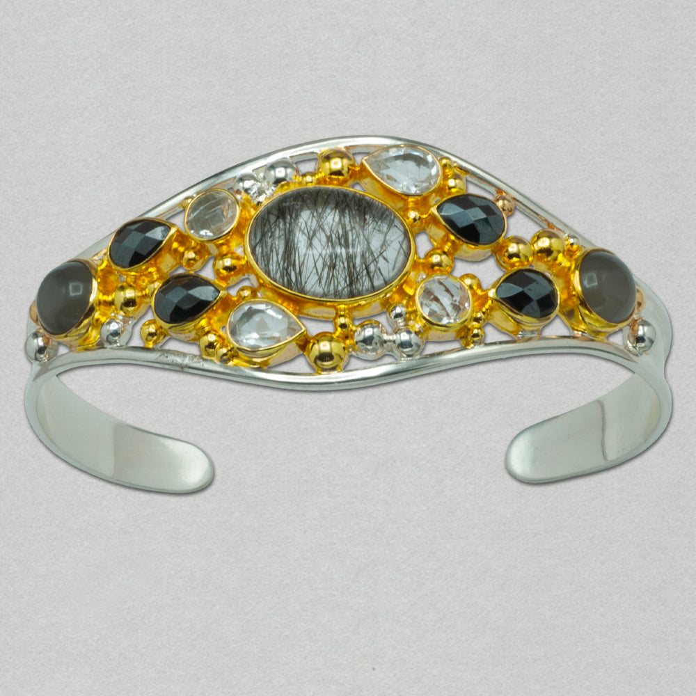Michou Sterling Silver and 22K Gold Vermeil Cuff with Tourmalated Quartz