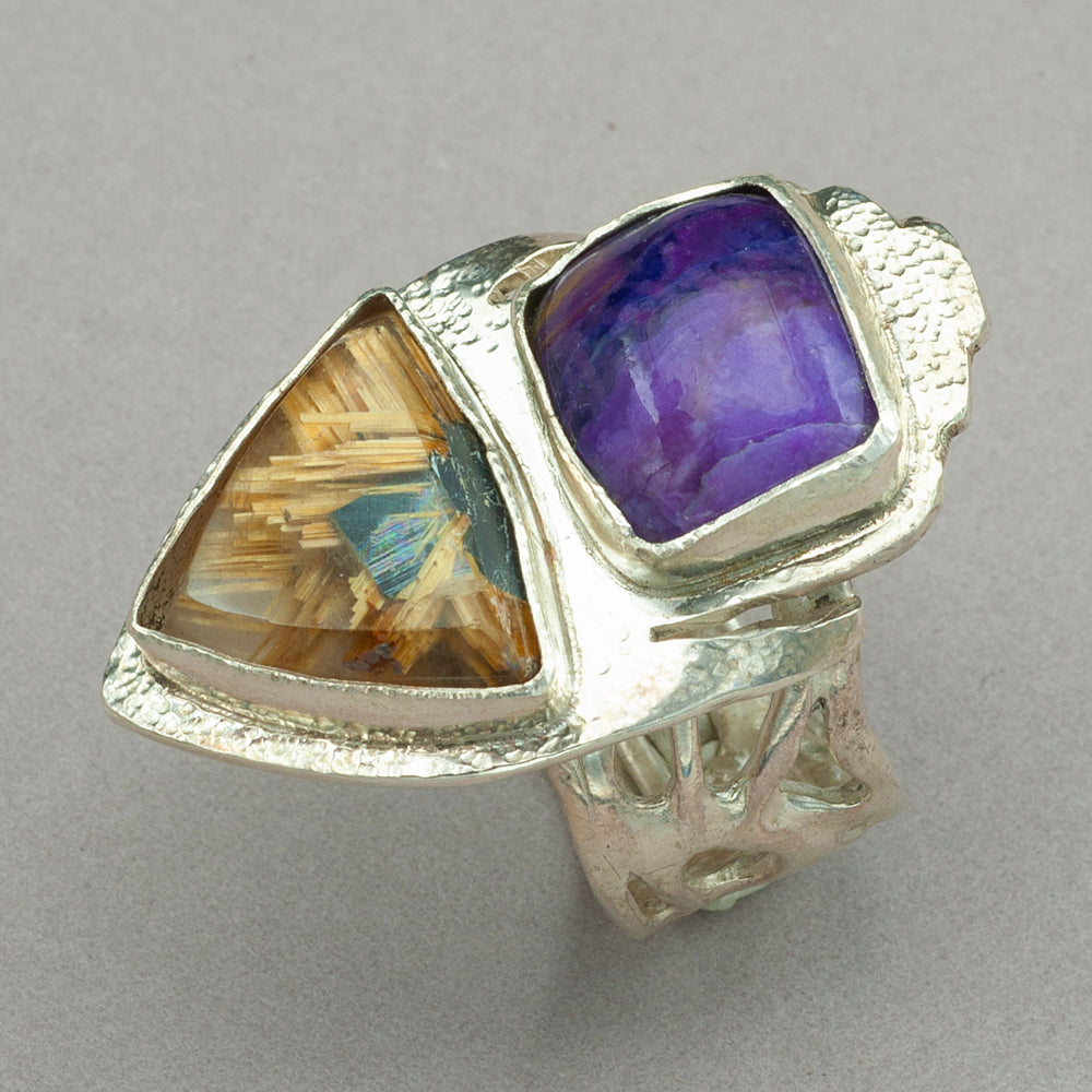 Jim Kelly Sugilite and Rutilated Quartz Ring