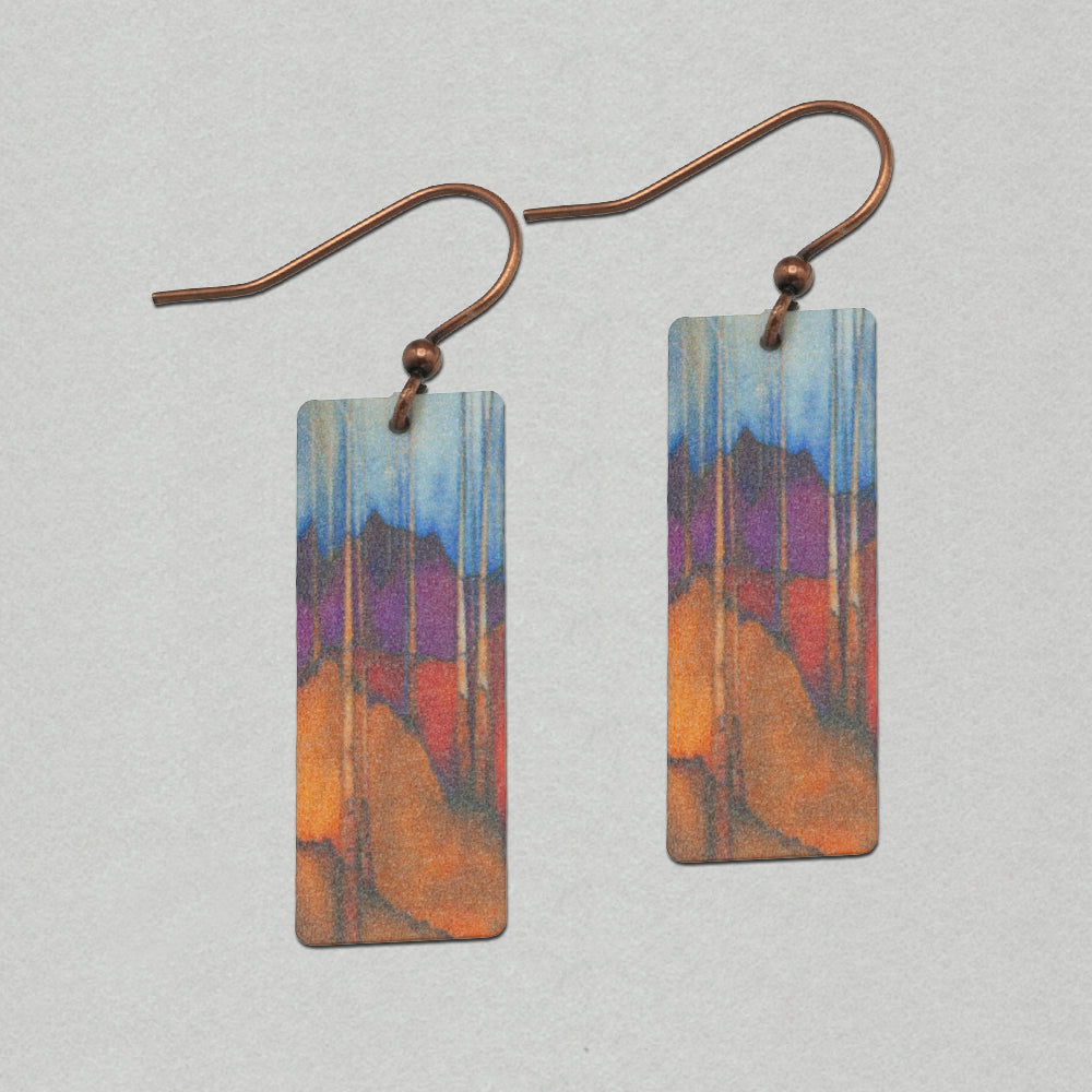 Illustrated Light Trees and Hills Banner Handmade Earrings