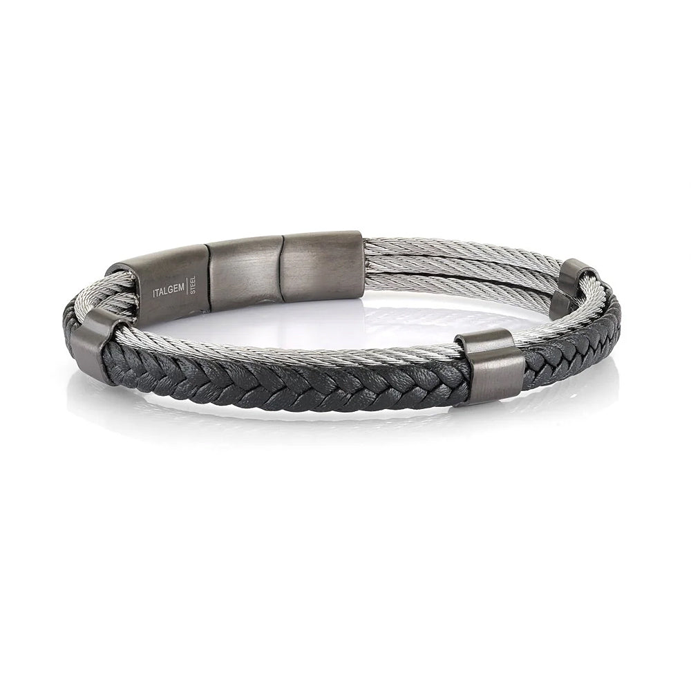 Italgem Stainless Steel and Leather Bracelet