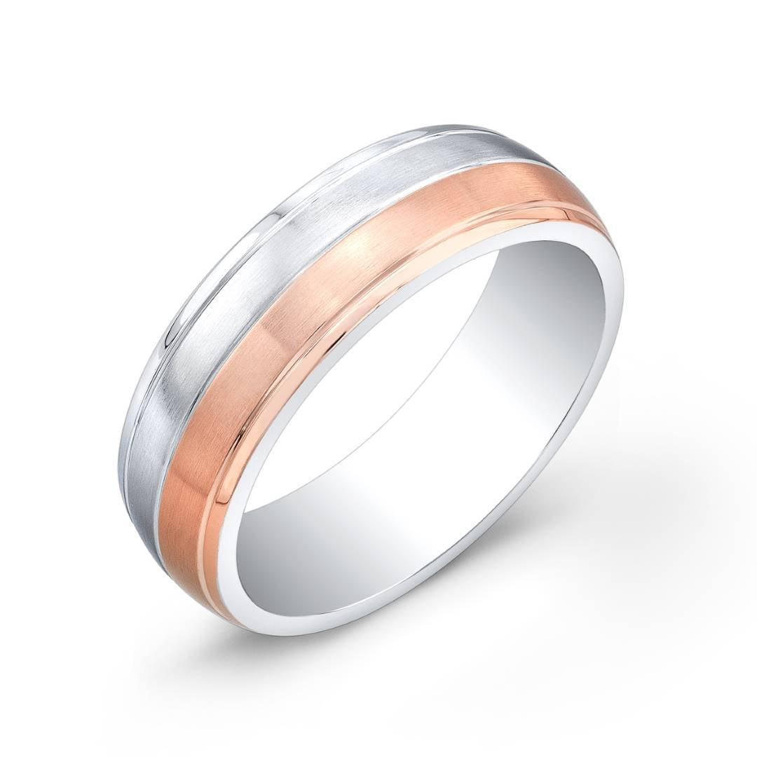 Italgem Stainless Steel and Rose IP Brushed Ring