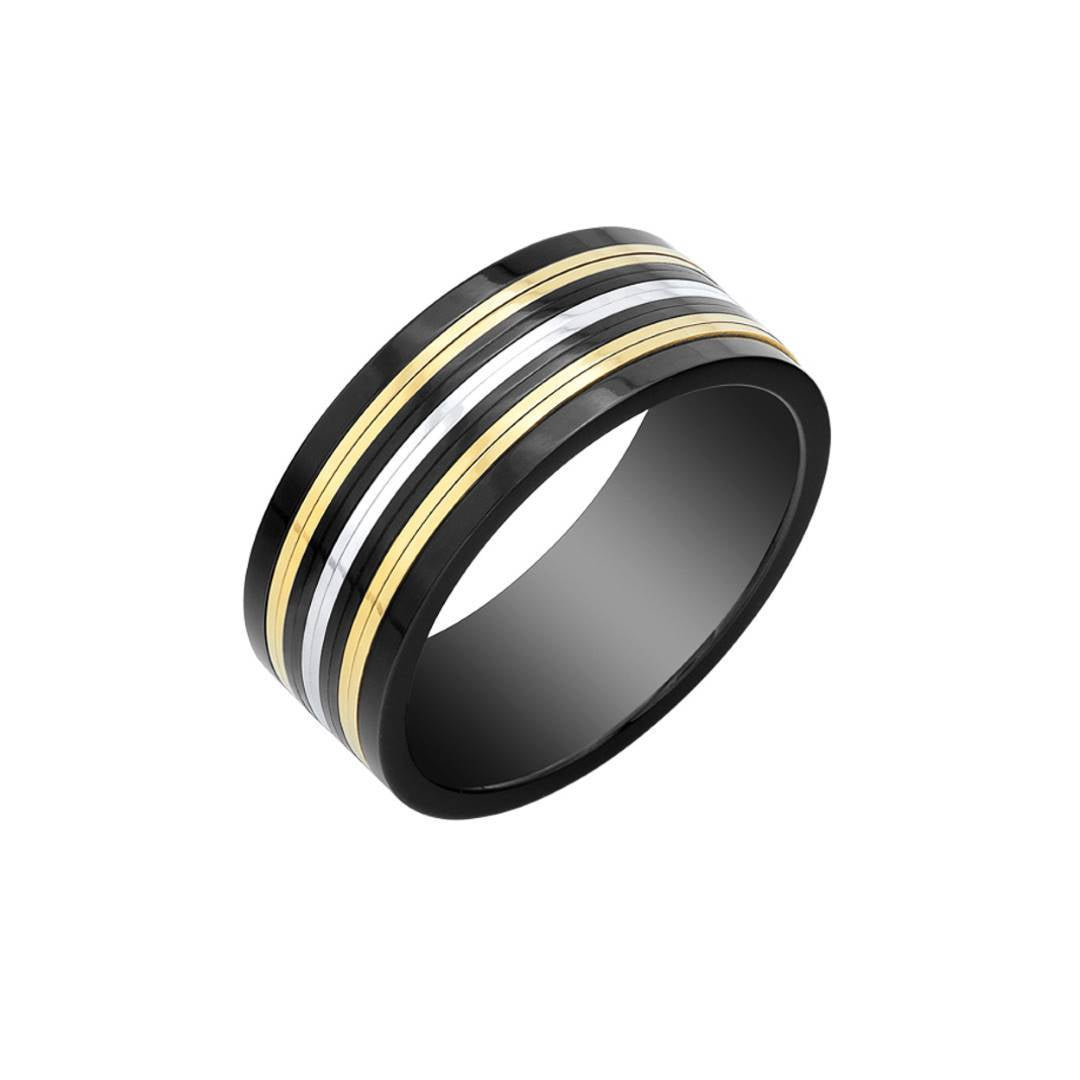 Italgem Black, Yellow and White IP Stainless Steel Ring