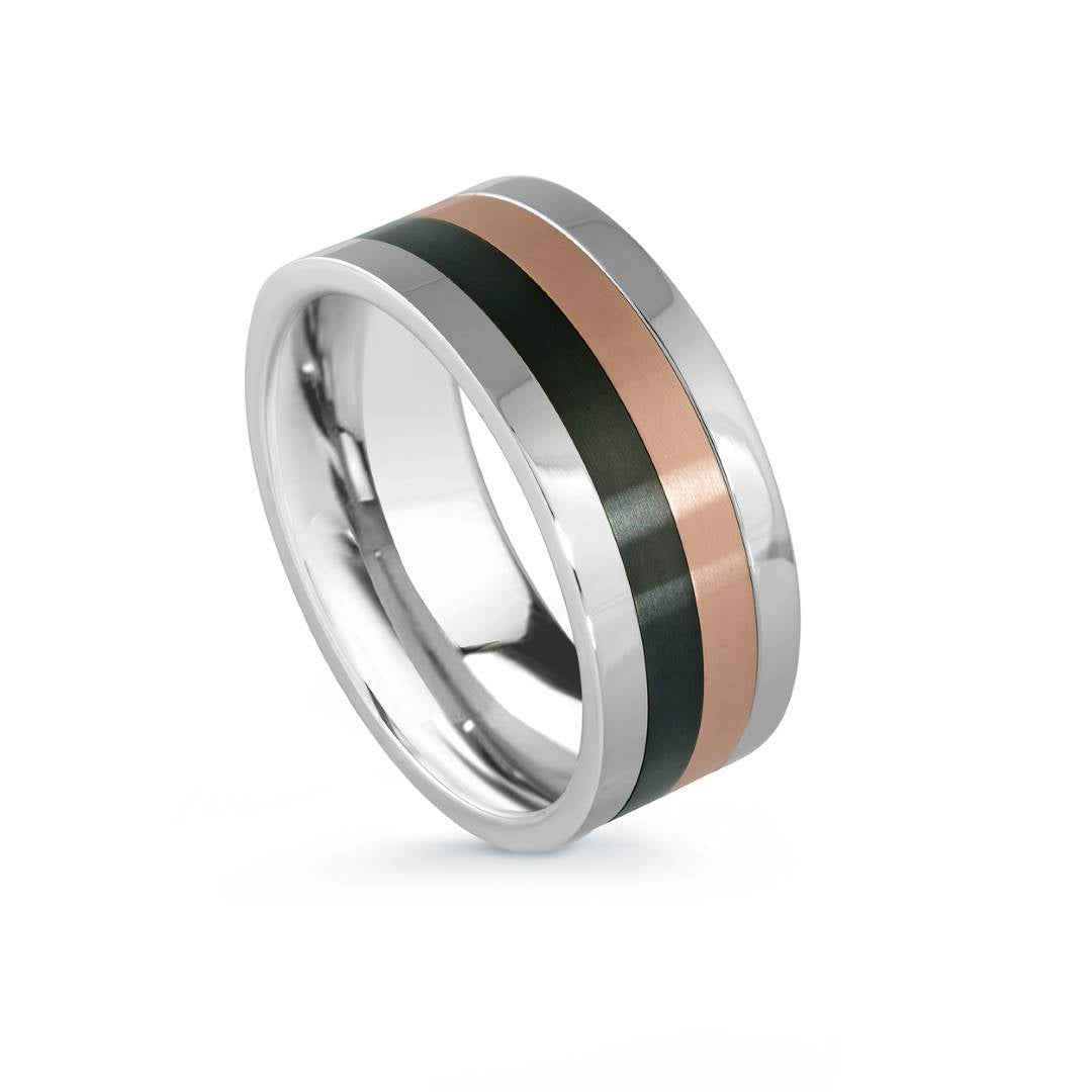 Italgem Stainless Steel Black and Rose IP Spinner Ring