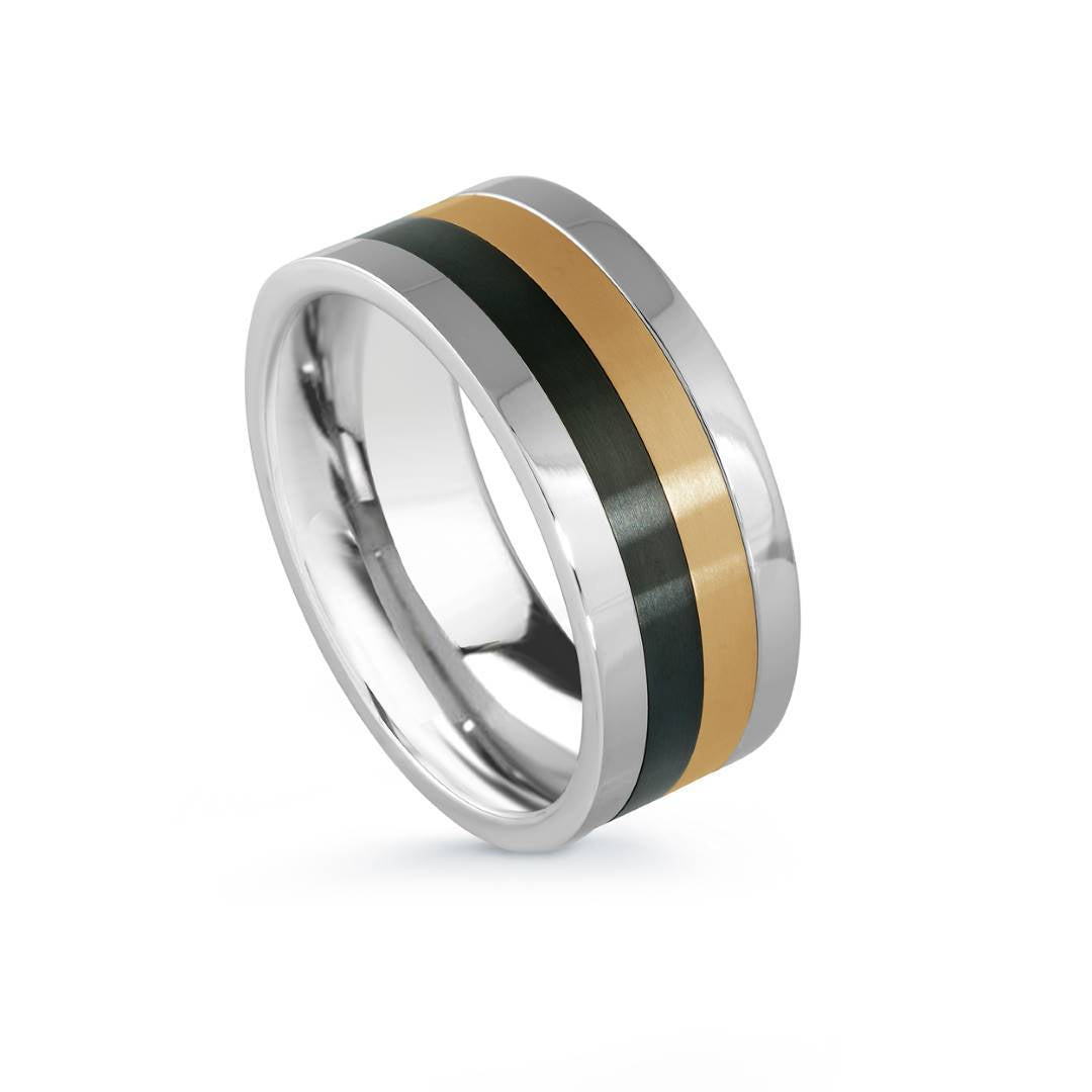 Italgem Stainless Steel with Yellow and Black IP Spinner Ring